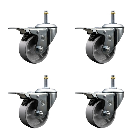 Service Caster Semi Steel Swvl Grip Ring Caster Set 4 w/4'' Wheel&7/16'' Stem-4 Swvl w/TTL BRK, 4PK SCC-GRTTL20S415-SSR-716138-4